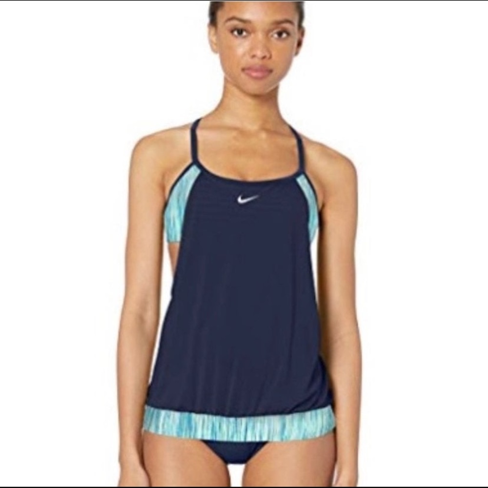 Nike Blue Layered Tankini Swimsuit Set 2 Piece Blue Green